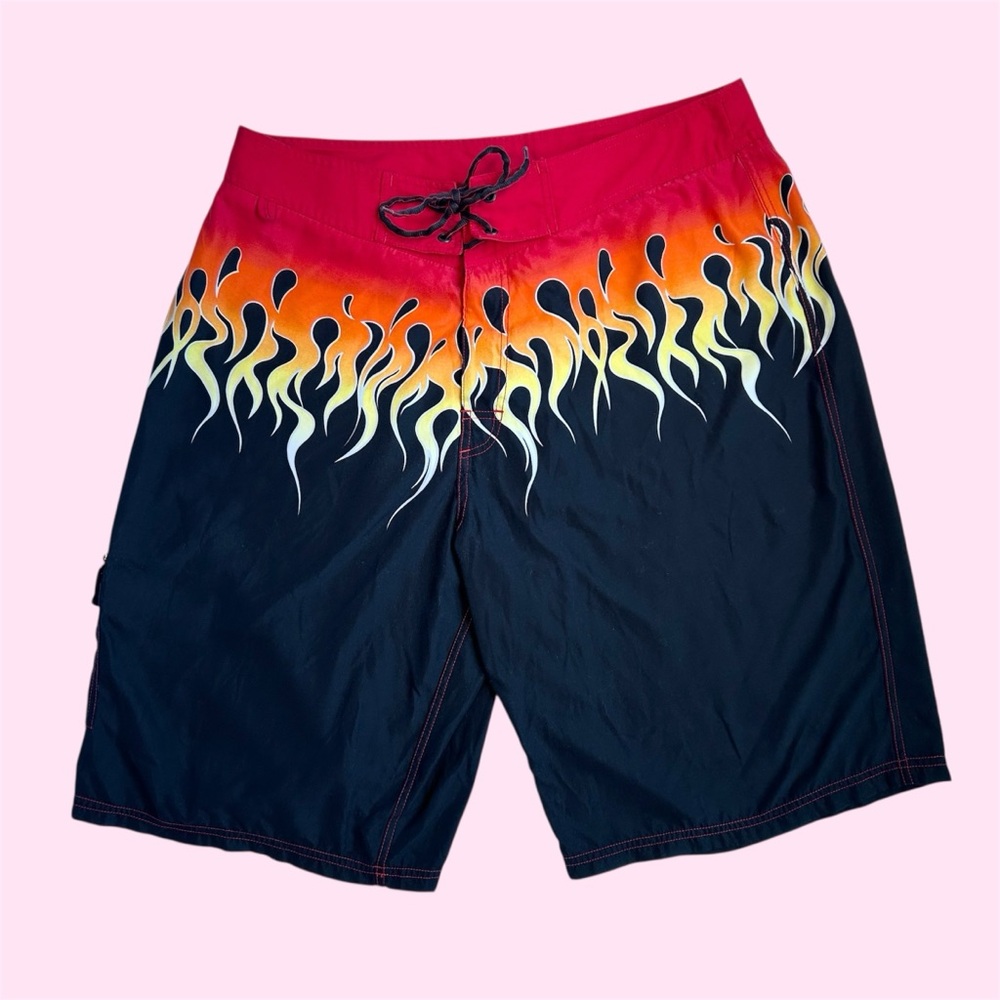 Vintage Y2K 725 Originals Flames Baggy Board Shorts Size 36